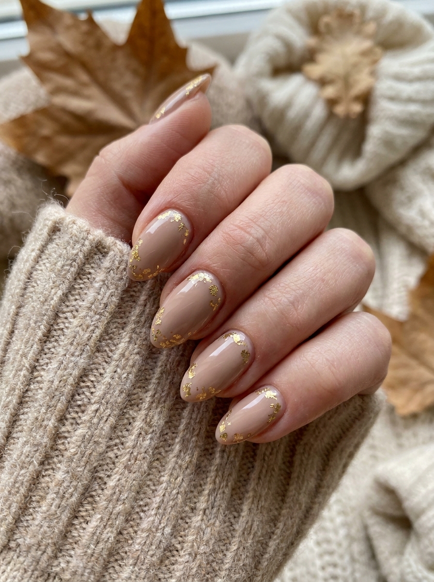 Gold Leaf Accent Nails als Herbst Nägel Inspiration 2026